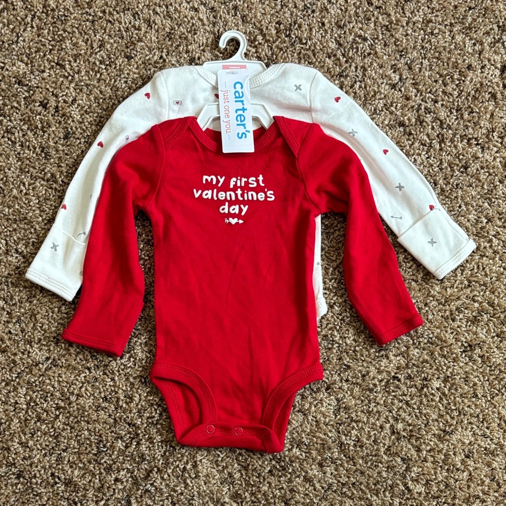 Carter's Set of Red and White My First Valentine's Day Bodysuits Size Newborn